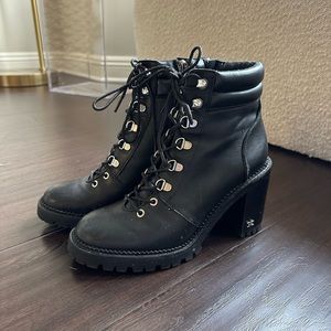 Sam Edelman lace up heeled combat boots in black leather